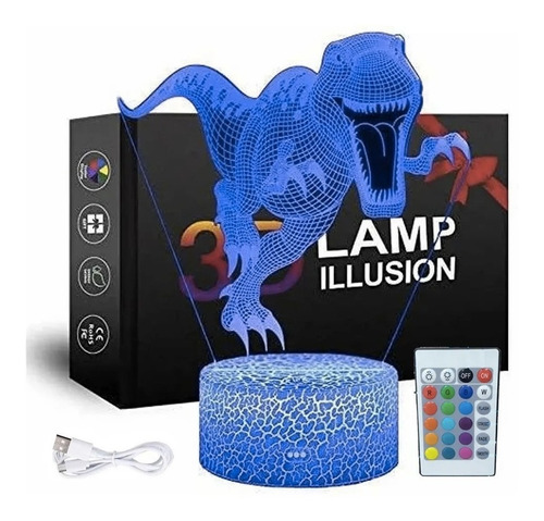 Lampara 3d Led Acrilico Holograma Dinosaurios Luz Nocturna