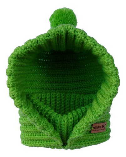 Gorro Capucha Con Cuello De Lana Tejido A Mano Para Niños Verde Limón 5 Años Lisa