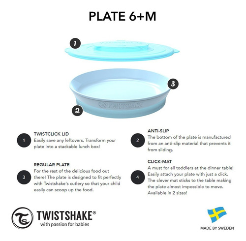 Twistshake Plate 6+m Blue Pastel By Maternelle