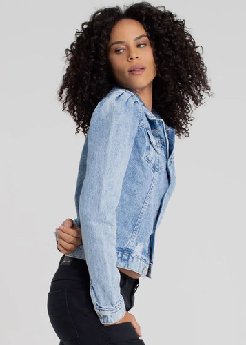 Imagem 2 de 4 de Jaqueta Linda Jeans Sawary Feminina Manga Franzida