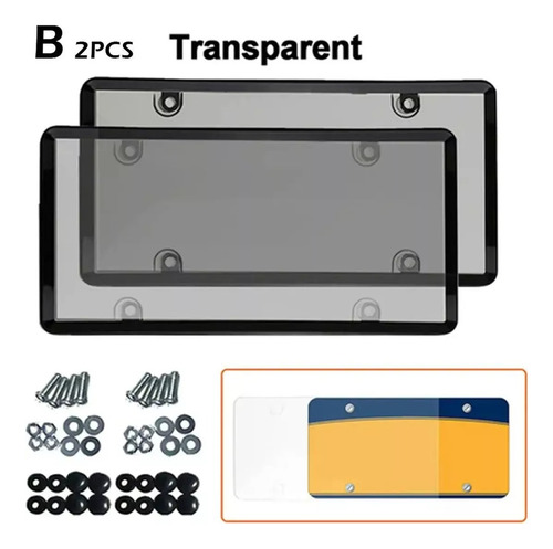 Par De Cubre Placa Automotriz Micas Trasparentes Universal Gris