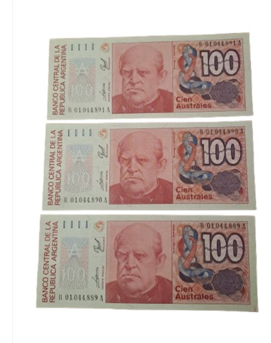 Bottero N 2848. Lote X 3 Billetes 100 Australes Reposición.