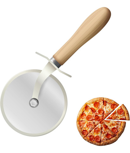 Cortador De Pizza De Acero Inoxidable Con Mango De Madera -