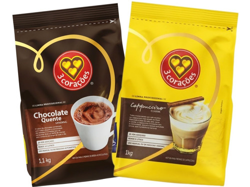 Chocolate Quente + Cappuccino 3 Coracoes Soluvel Vending 1kg