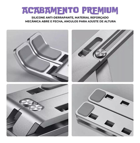 Suporte Aluminio De Notebook Articulado Dobrável Ergonomico Prateado Prateado