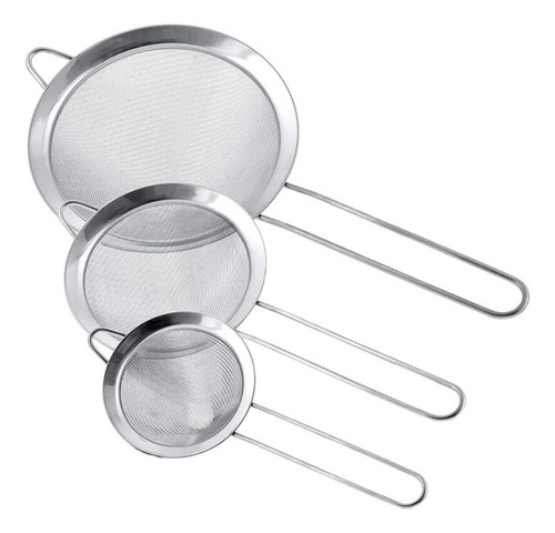 Kit 3 Peneiras Aço Inox Utensílio De Cozinha Polvilhar Coar