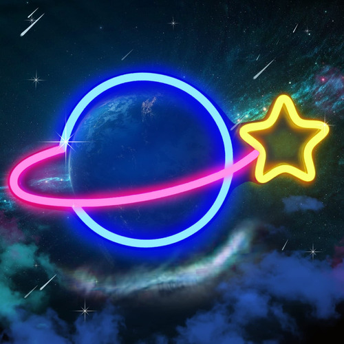 Letrero Neon Estrella Planeta Luz Led Navidad Para Pared Usb