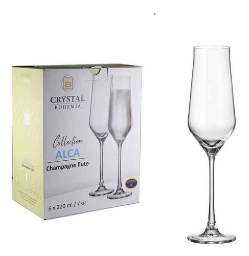 Copas De Champagne X 6 Cristal De Bohemia 220 Ml Color Transparente