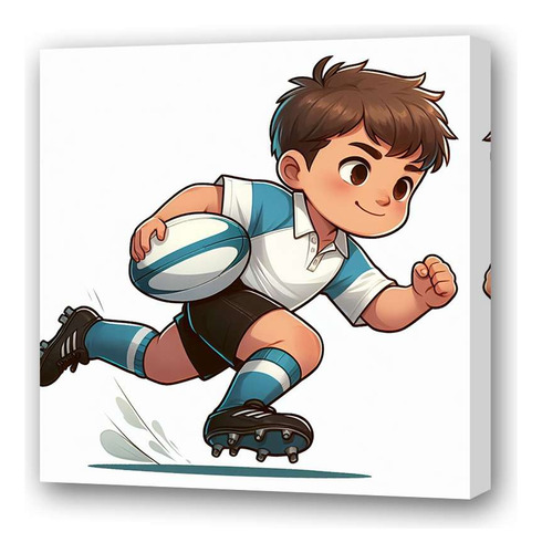Cuadro 20x20cm Nene Jugando Al Rugby Corriendo Dibujo