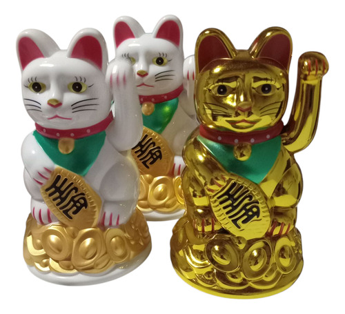 Gato Chino De La Suerte.abundancia.fortuna.11 Cm.maneki Neo Dorado