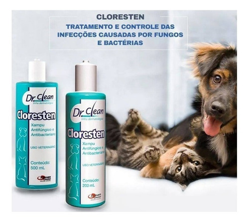 Imagem 2 de 2 de Shampoo Cloresten Cães E Gatos Dr.clean Agener União 200ml