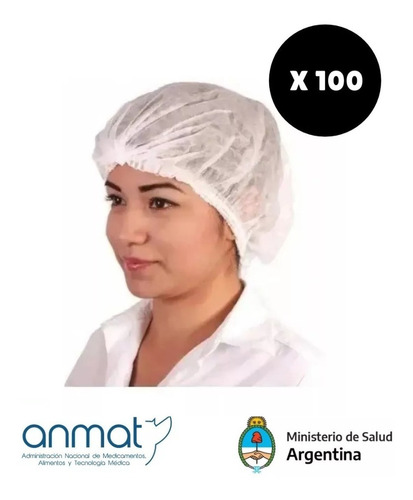 Imagen 2 de 6 de Cofias Descartables Friselina Plisadas Blancas Anmat X 100u