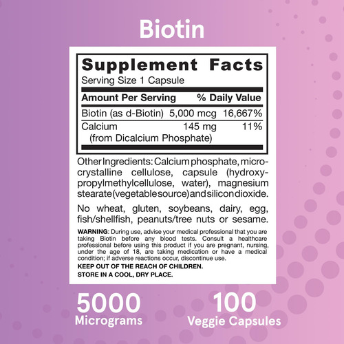 Jarrow Formulas Biotina 5000 Mcg 100 Cápsulas Veganas