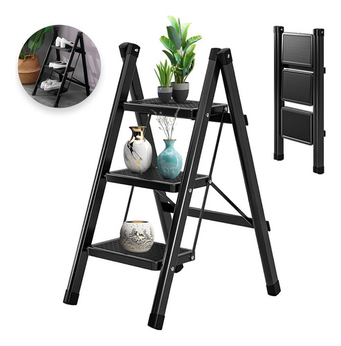 Repisa Escalera Decorativa Mueble Plegable Antideslizante Color Negro