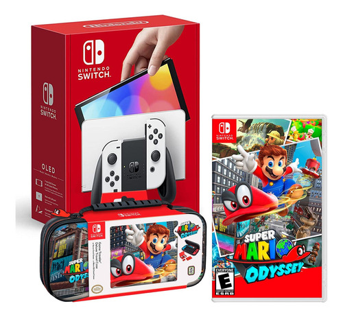 Consola Nintendo Switch Oled Blanco+mario Odyssey Y Estuche