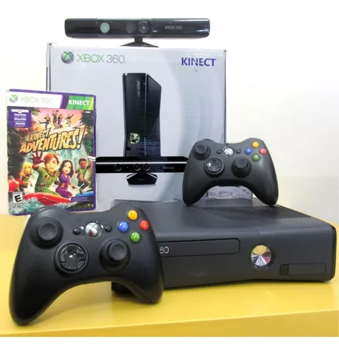 Console Xbox 360 Slim + 2 Controles + Kinect + 5 Jogos