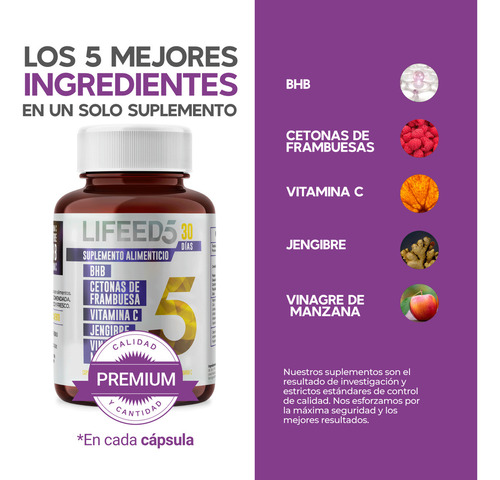 Lifeed5 Keto 30 Caps Jengibre, Vinagre Manzana Y Vitamina C