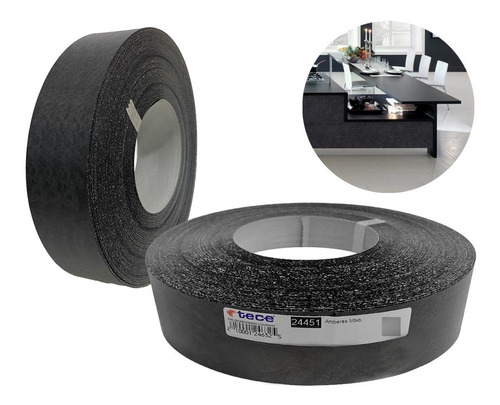 Filo Melaminico Preencolado Negro Amberes 50mm X 50mts Tece