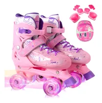 Comprar Patins 4 Rodas Rosa Patins Infantil Luzes Led + Kit Proteção