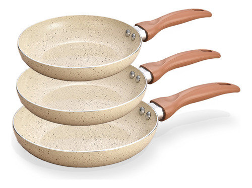 Jogo De 3 Frigideiras Antiaderentes Ceramica Bege - Oikos