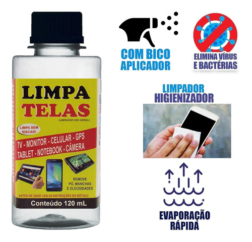 Limpa Tela 120ml + Microfibra Celular Note Tv Led Lcd Tablet