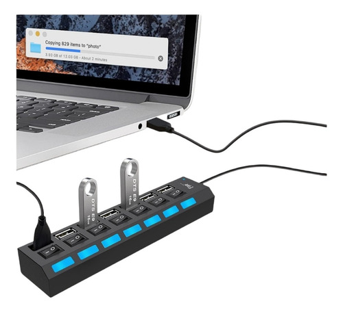 Imagen 4 de 4 de Hub Adaptador Multipuerto Usb 2.0 Multiplicador 7 Puertos