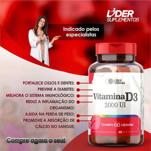 Vitamina D3 2000 Ui C/ 60 Capsules Kit 5 Potes