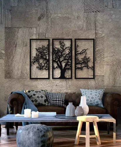 Imagen 3 de 4 de Tríptico Arbol De La Vida En Madera Calada 1,20 X 90 Cmts