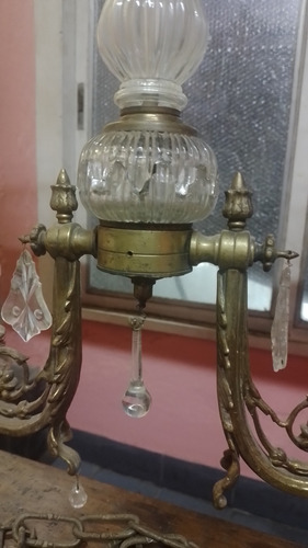 Araña De Bronce Y Vidrio (Usado)