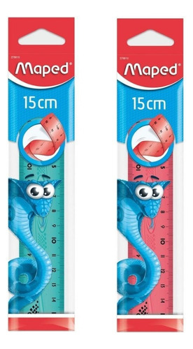 2 Reglas Maped Twist Flexible X 15cm Color Turquesa y Coral