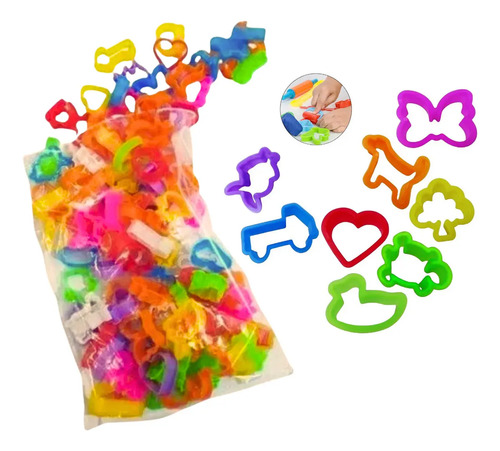 Kit 100 Cortadores Massinha Modelar Infantil Glitter Clube