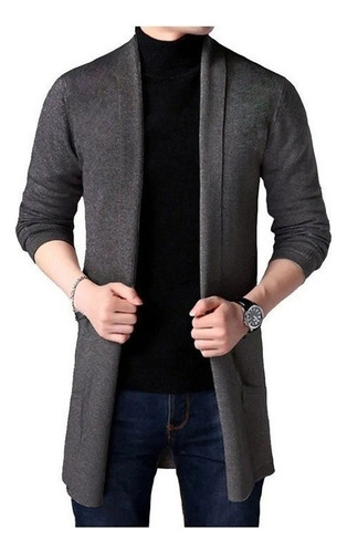 Saco Sueter Cardigan Casual Largo Abierto Para Hombre