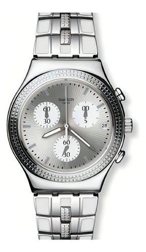 Reloj Swatch Unisex Summer Classics Ycs580g Crystal Cascade Color de la malla Plateado/Blanco Color del bisel Plateado Color del fondo Plateado/Blanco