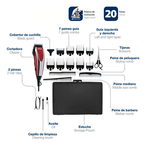 Imagen 6 de 8 de Maquina Cortar Pelo Wahl Home Cut 20 Piezas Profesional