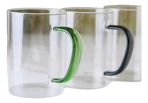 Taza Mug Con Asa Vidrio Brosilicato 300 Ml Gris Oscuro