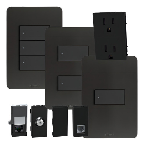 Paquete De Placas Y Apagadores Quiziño Go Color Negro Corriente Nominal 15 A Voltaje Nominal 127v