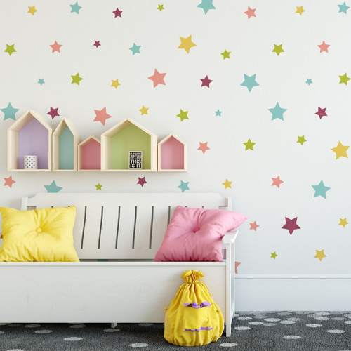 Adesivo De Parede Infantil Estrelas Coloridas 60un Cobre 4m² Cor Colorido