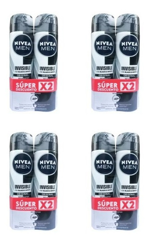 Desodorante Nivea Men Spray Black Wite 150ml X2.  Pack 4