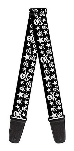 Correa De Guitarra Calaveras Estrellas Negro Blanco 2 Pulgad