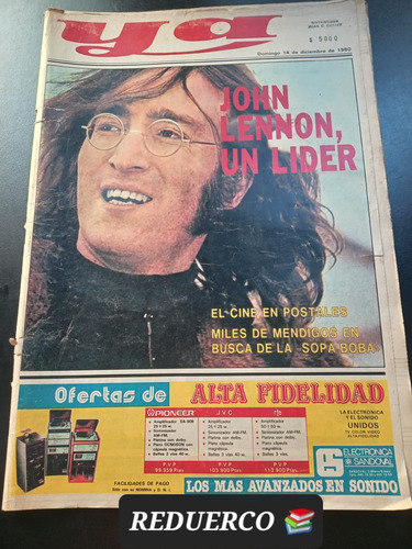 Suplemento  Ya Muerte John Lennon España 14 Diciembre 1980