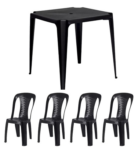 Juego De Mesa Jardin Cuadrada + 4 Sillas Negro Pvc