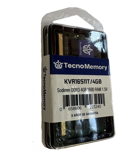 Memoria Ram Tecnomemory Sodimm Ddr3l 4gb 1600mhz Kvr16ls11t