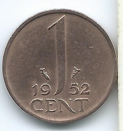 Moneda  De  Holanda  1  Cent  1952  Muy  Buena  +++++