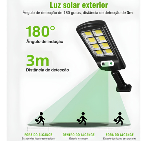 Luminária Revara Solar Led Potente Com Sensor Movimento Refletor Externo Parede Poste Jardim 3 Modos Prova Da Água