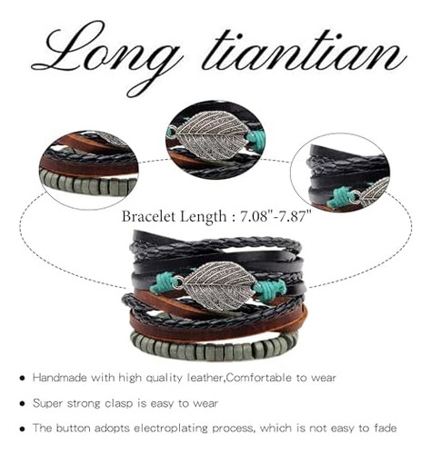 Pulsera Larga De Cuero Tiantian Para Hombres Y Mujeres, Puls
