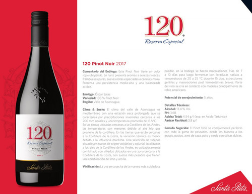 Vinho Chileno Tinto Seco Reserva Especial 120 Pinot Noir Valle de Aconcagua Garrafa 750ml