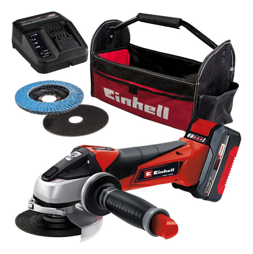 Amoladora angular inalámbrica Einhell Power X-Change TE-AG 18/115 Li 4431110 de 50 Hz/60 Hz color rojo 200 V - 250 V + accesorios Bolso