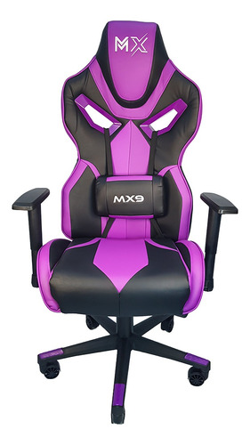 Cadeira de escritório Mymax MX9 gamer ergonômica  preta e violeta com estofado em  tecido sintético