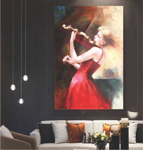 Cuadro Mujer Violinista Arte Clásico Canvas Grueso  60x90