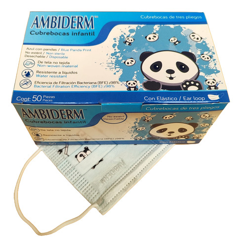 Cubre Boca Para Niños Ambiderm Con Diseños 50 Pz